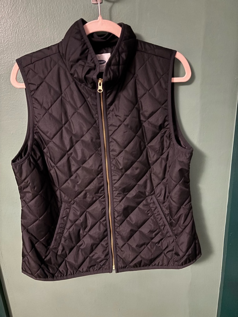 Old Navy Black Quilted Sleeveless Vest with Gold Zipper